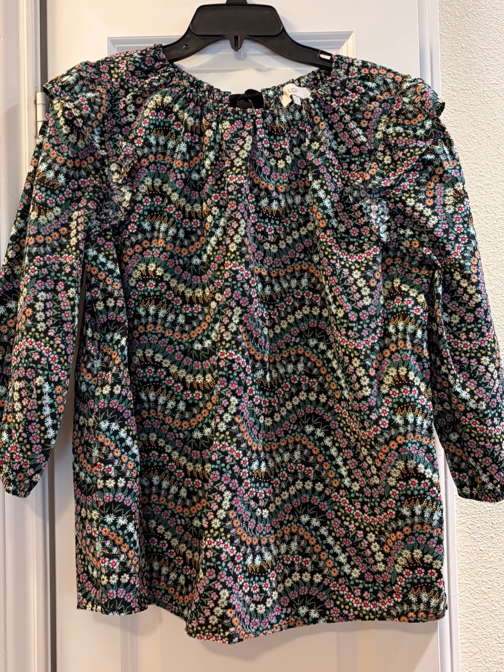 LOFT Cotton Black Floral Peasant Blouse with Multicolor Small Flowers